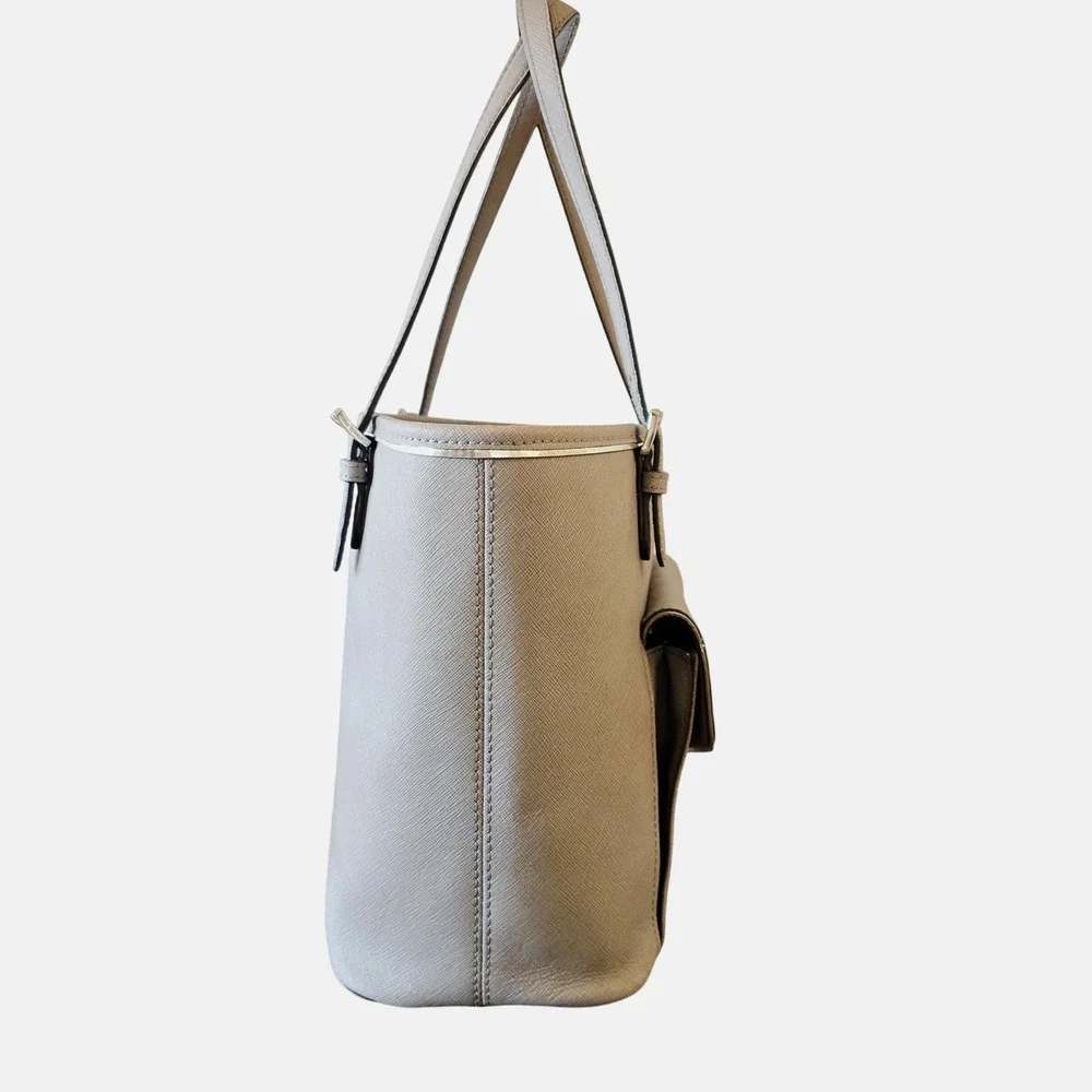 Michael Kors Jet Set‎ Grey Saffiano Leather Tote Bag Silver Hardware